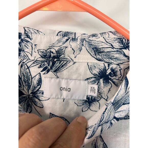 Onia Men's Floral Print Linen Button-Up Shirt Vacation White Blue Size‎ XXL - Picture 6 of 10